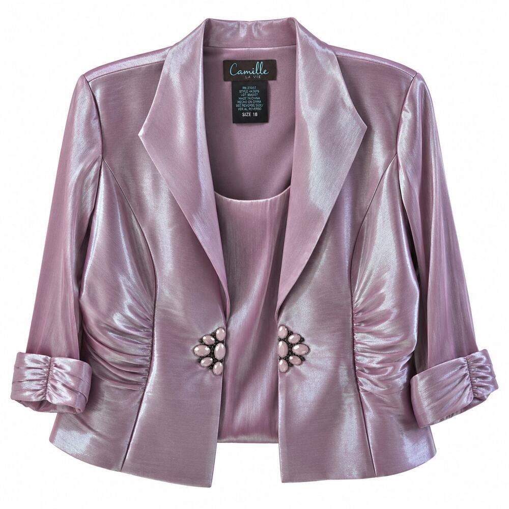 Camille La Vie 2PC Tank Jacket Set Women 18 Purple Shimmer Formal Evening Party